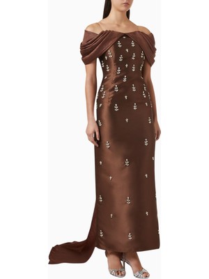 Ac By Aanchal Chanda Crystal-Embellished Kristal ve Inci Detaylı Drapeli Kadın Elbise