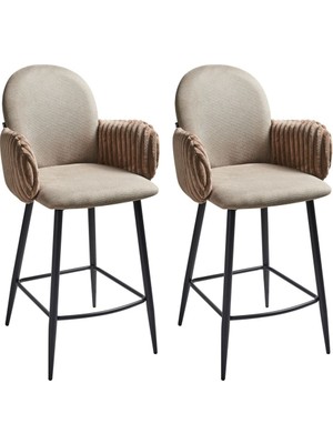 Beliani Amıty Taupe Kumaş 2'li Bar Sandalyesi Seti, Retro Stil, 66 cm Oturum, Su Itici Kumaş