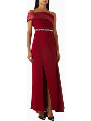 Ac By Aanchal Chanda Embellished Off-Shoulder Scuba Kristal Işlemeli Kadın Elbise
