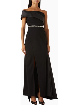 Ac By Aanchal Chanda Embellished Off-Shoulder Scuba Kristal Işlemeli Kadın Elbise
