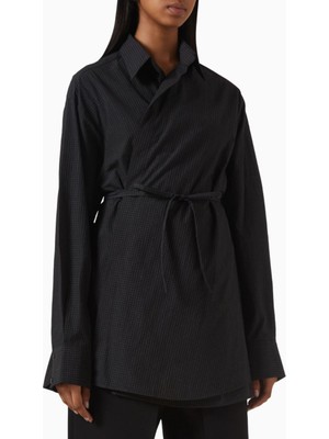 Bouguessa Yasmine Tie-Up Shirt, Siyah Pamuk Oversize Bel Bağlamalı Gömlek