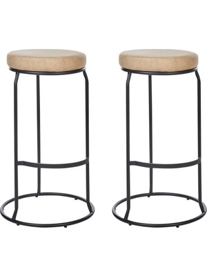 Beliani Mılroy 2’li Bej Suni Deri Bar Taburesi, 74 cm Yükseklik, Modern Siyah Metal Ayaklı