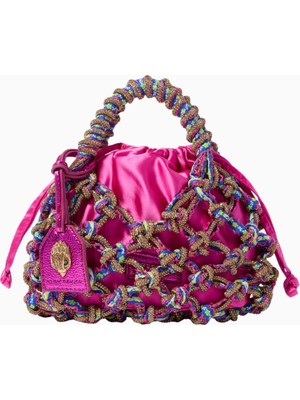 Kurt Geiger Small Crystal Macramé Bag, Saten ve Kristal Detaylı Zarif Makrome Çanta