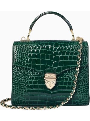 Aspinal Of London Midi Mayfair Yeşil Croc Deri Top Handle Çanta, Zamansız Şıklık