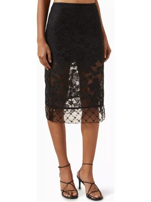 3.1 Phillip Lim Siyah Dantel Organze Midi Etek Modern Romantik ve Feminen Tasarım
