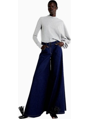 A.w.a.k.e. Mode Kadın Yüksek Bel Indigo Geniş Paça Kot Pantolon