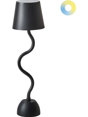 Beliani Siyah Kablosuz Kavisli LED Masa Lambası, Dimmerli, USB Şarjlı ve Modern Tasarım