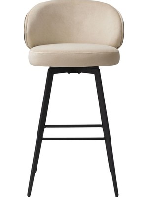Eichholtz Camerota Bar Taburesi, Sabino Beji & Siyah Ahşap, Modern Zarafet, %100 Polyester Kumaş