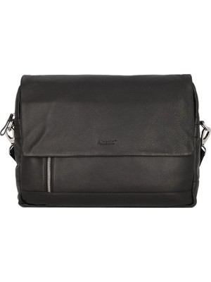 Alassio Oro Messenger 38 cm Siyah Deri Laptoplu Omuz Çantası