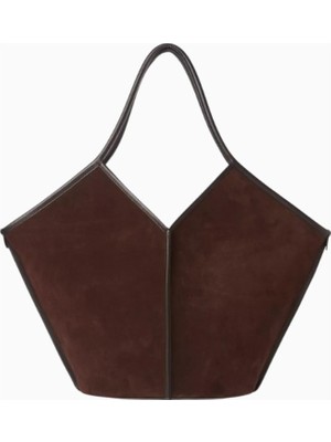 Hereu Calella Orta Boy El Yapımı, Süet ve Dana Derisi Minimalist Tote Çanta