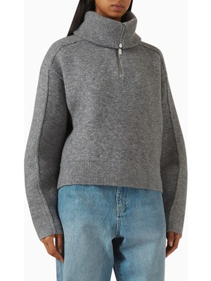 Represent Polar Half-Zip Knit Sweater, Gri Lüks Yarım Fermuarlı Triko