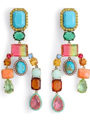 Kurt Geiger Large Mixed Gem Earrings, Renkli Taşlı Büyük Küpeler
