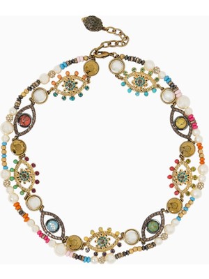 Kurt Geiger Multi-Strand Eye Necklace, Çok Sıralı Göz Kolye, Incili, Kristalli ve Nazar Boncuklu