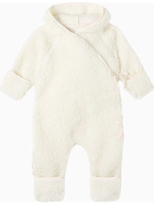 Binibamba Bebek Kapüşonlu Yün Teddy Tulum, Self-Tie Detaylı