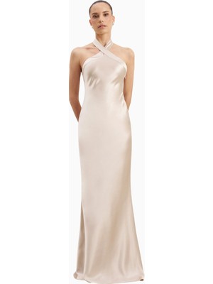 Because Of Alice Satin Cross Strap Halter Gown Maxi Kadın Elbise