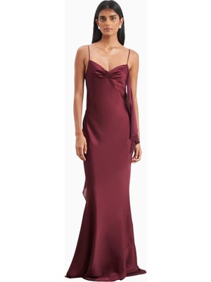 Because Of Alice Ruched Bust Satin Slip Dress Büzgü Detaylı Saten Slip Maxi Kadın Elbise