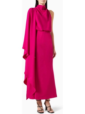 Acler Saten Maxi Elbise - Mor - %70 Asetat %30 Polyester - Drapeli Kaban Kol & Açık Sırt