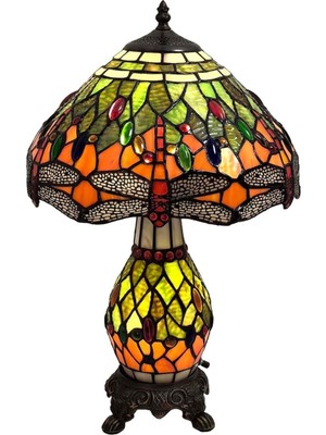 Home London Breeze Tiffany Tarzı El Yapımı Vitray Karga Lambası Aydınlatmalı Tabanlı Abajur, 19 Inc Yükseklik