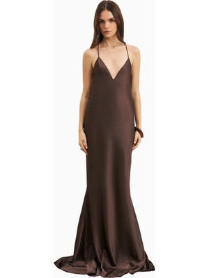 Because Of Alice Satin Slinky Cowl Back Gown  Saten Maxi Kadın Elbise