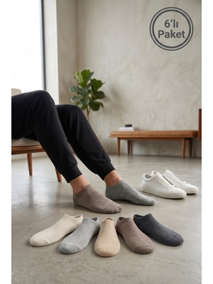 Lykos Erkek Görünmez Sneaker Çorap 6'lı Paket - Pamuklu Kaymaz Topuklu Çorap