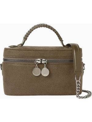 Stella Mccartney Olive Shaggy Deer Vegan Deri, Lüks Zincir Detaylı Kozmetik ve Omuz Çantası