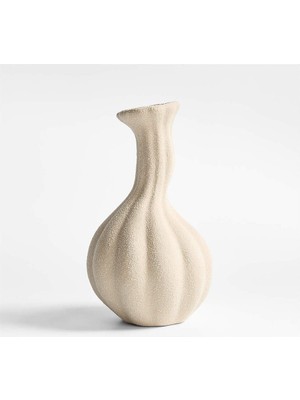 Crate & Barrel Gourdgeous Küçük Krem Toprak Vazo 9.5", El Yapımı Mat Sırlı Dekoratif Vazo