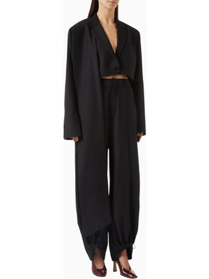 BLSSD Side Scarf Crop Blazer, Şal Panelli, Yapılandırılmış Kısa Ceket