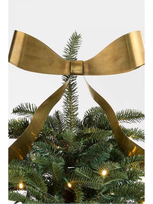 Crate & Barrel Brass Metal Bow Christmas Tree Topper ve Wreath Klipsi Yılbaşı Ağaç Süsü
