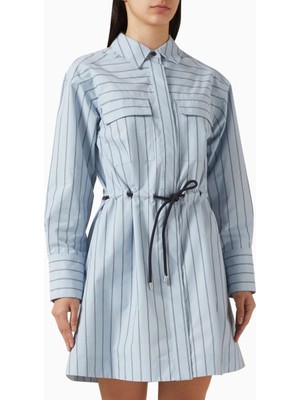 3.1 Phillip Lim Kemerli Rahat Kesim Gömlek Elbise Mavi