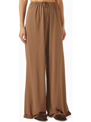 Viskon Karışımlı Pantolon, Geniş Paça, Bağcıklı Bel ve Yumuşak Döküm, Kahverengi