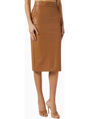Elisabetta Franchi Deri Görünümlü, Korse Detaylı Fitted Pencil Midi Etek