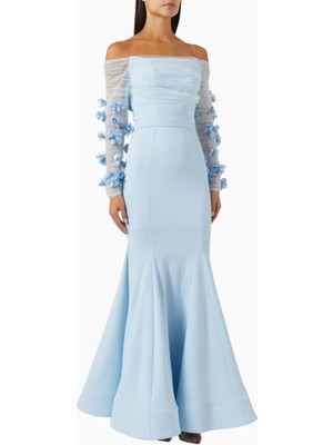 AC BY AANCHAL CHANDA Off-Shoulder Çiçek Aplikeli Abiye