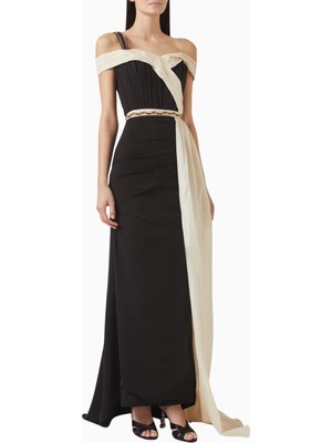 Ac By Aanchal Chanda Bead-Embellished Boncuk Işlemeli Tek Omuz Maxi Saten Kadın Elbise