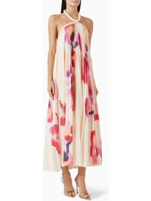 Acler Pleated Maxi Dress - Çok Renkli - %100 Polyester - Halter Yaka - Orkide Desenli