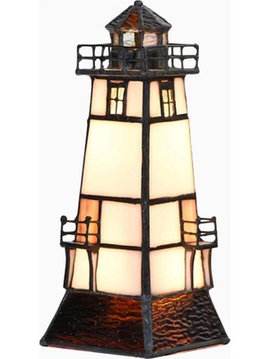 Bieye L30727 El Yapımı Tiffany Style Vitray Deniz Feneri Masa Lambası