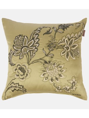 Etro Işlemeli Pamuk Saten Yeşil Dekoratif Yastık 45×45 cm