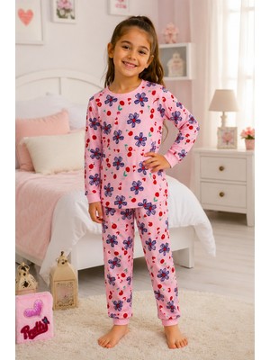 Durukoza %100 Pamuk Çocuk Pijama Takımı Çiçekli 4 Mevsim
