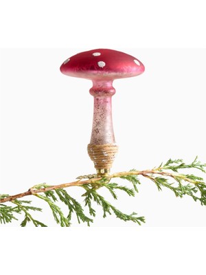 Crate & Barrel Glass Mushroom Christmas Ornament Kırmızı El Boyama Mantar Süsü