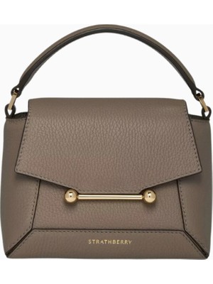 Strathberry Nano Mosaic Tricolour Gri Taupe Deri Top Handle Lüks El Çantası