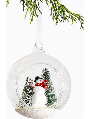 Crate & Barrel Snowman Snowglobe Christmas Tree Ornament Cam Kar Küresi Süs