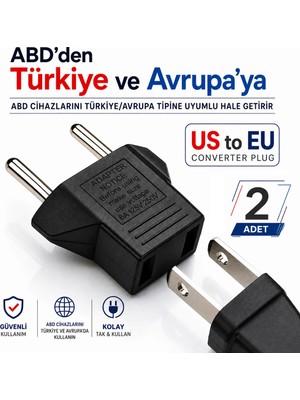 Vwin Abd’den Türkiye/avrupa’ya Priz Çevirici Dönüştürücü Us To Eu Converter Plug Seyahat Adaptörü