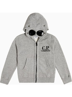 C.p. Company Goggle Gri Çocuk Fermuarlı Kapüşonlu Sweatshirt