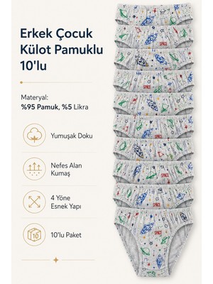 Tom John Erkek Çocuk Külot Pamuklu Likralı Garson 10 Lu Paket