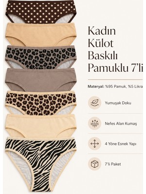 Nicoletta Kadın Külot 7 Li Paket Likralı Pamuklu Leopar