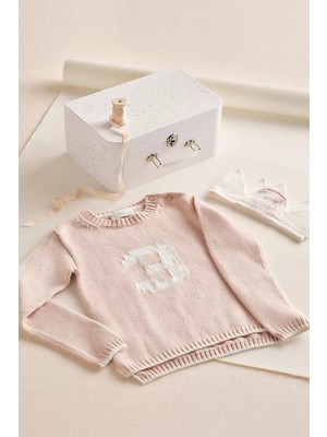 The White Company Organik Pamuk Karışımlı Kız Çocuk 3 Yaş Doğum Günü Kazak ve Taç Hediye Seti
