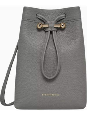 Strathberry Osette Gri Grain Deri Pouch Çanta, Şık ve Fonksiyonel Tasarım