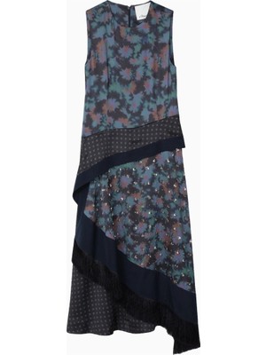 3.1 Phillip Lim Desert Flower Drapeli Desenli Lüks Tasarım Kadın Elbise