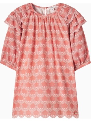 Chloe Chloé Kids Baskılı Fırfırlı Pembe Kız Çocuk Elbise