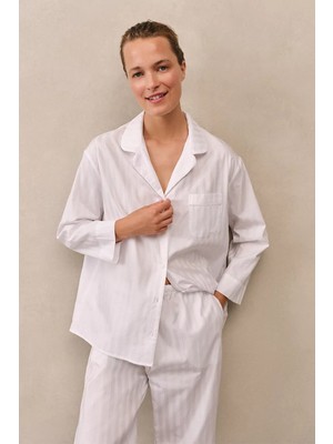 The White Company Pamuk Saten Çizgili Pijama Takımı Kadın