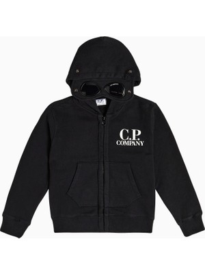 C.p. Company Kids Goggle Siyah Çocuk Fermuarlı Kapüşonlu Sweatshirt
